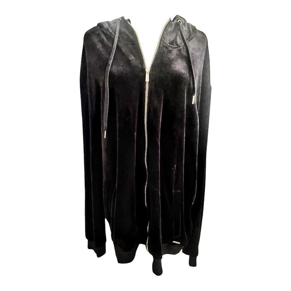 Black Velour Gold Zipper Hoodie Size 3X